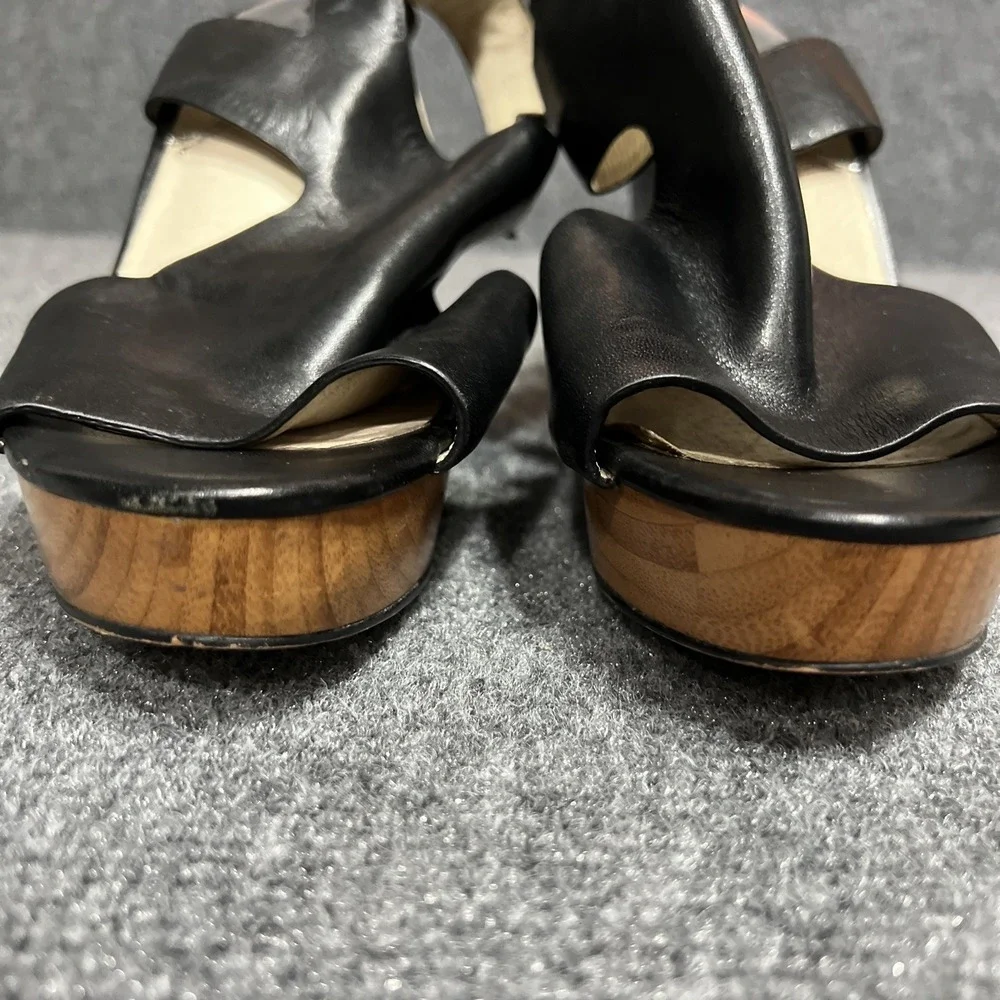 Michael Kors Josephine Black Leather Platform Wedge Sandals Women's Size 8